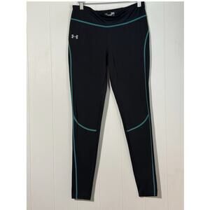 Under Armour Allseasongear Fitted Black with Blue Leggings Activewear Medium